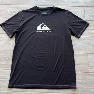 Quiksilver Mens Black Moisture-Wicking Logo Graphic Short Sleeve‎ T-Shirt Small